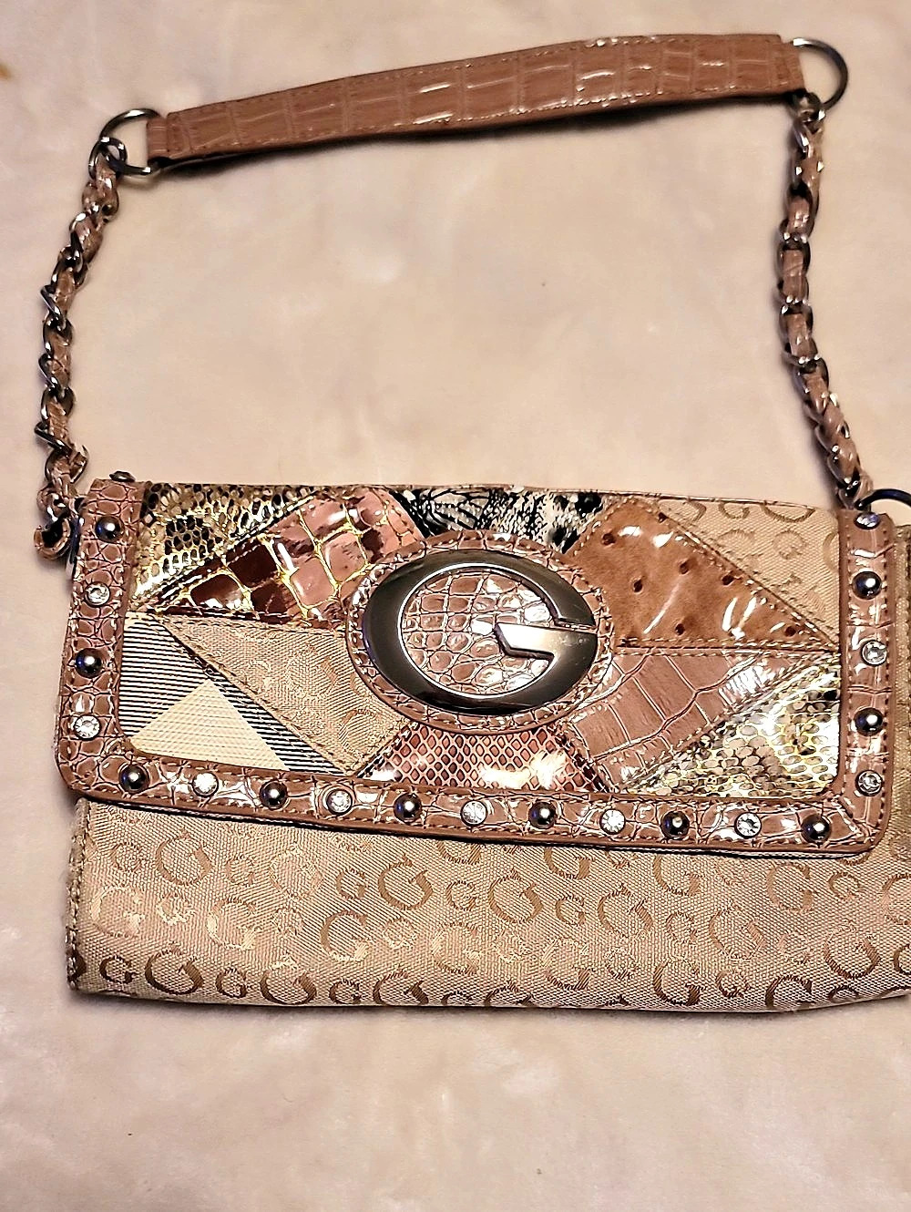 Guess Embellished Shoulder Bag in Brown
